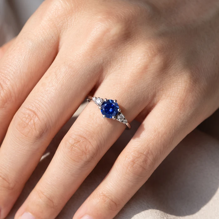 1Ct TW Blue Sapphire & Diamond Ring 14k White Gold Lab Grown