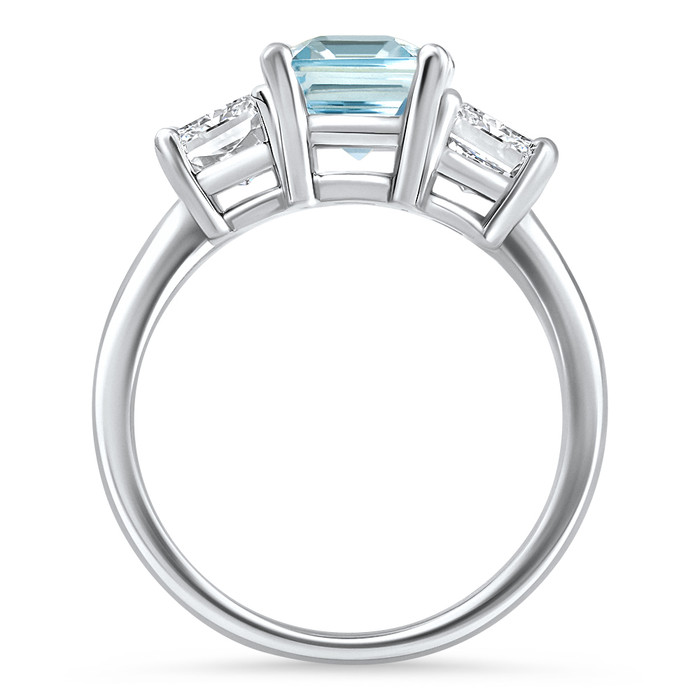 4.19Ct Aquamarine & Radiant Cut Diamond Ring 14k White Gold Lab Grown