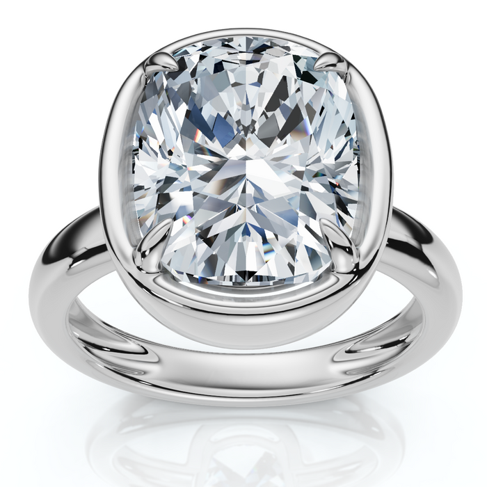 Certified 4Ct Cushion Diamond Bezel Prong Solitaire Engagement Ring Lab Grown