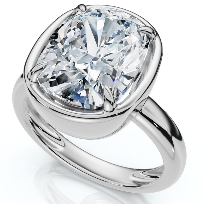 Certified 4Ct Cushion Diamond Bezel Prong Solitaire Engagement Ring Lab Grown