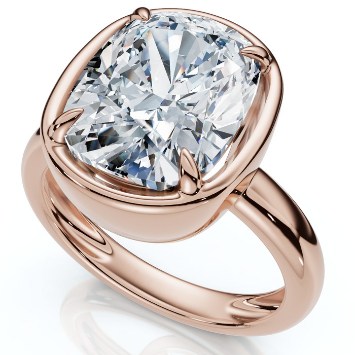 Certified 4Ct Cushion Diamond Bezel Prong Solitaire Engagement Ring Lab Grown