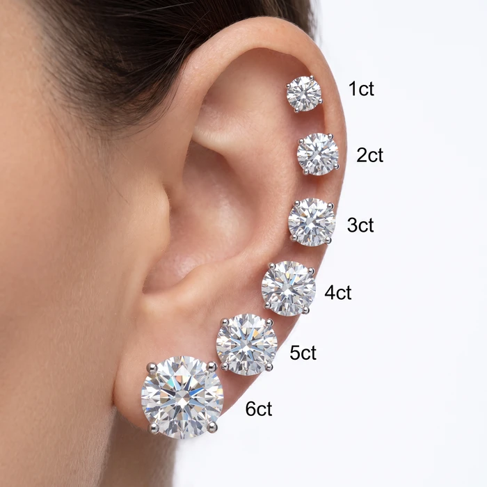 1 - 6Ct TW Round Diamond Push Studs 14k Gold Earrings Lab Grown