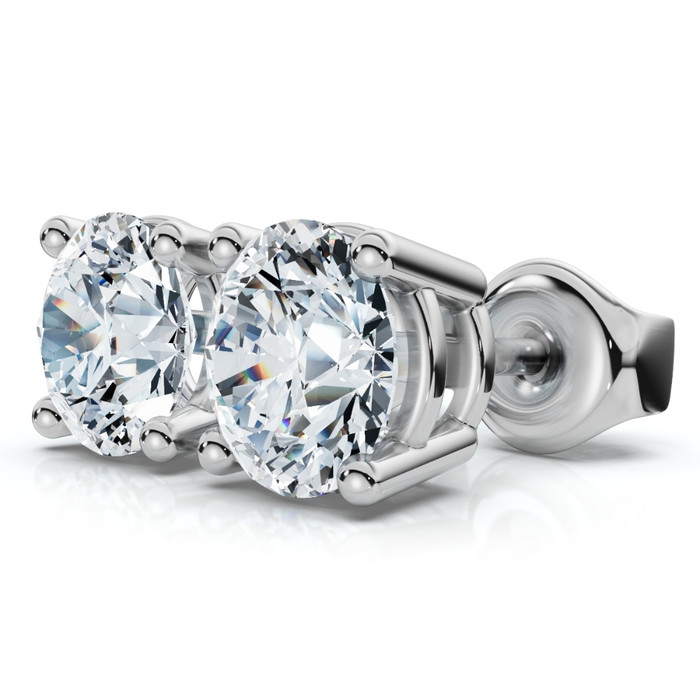 1 - 6Ct TW Round Diamond Push Studs 14k Gold Earrings Lab Grown