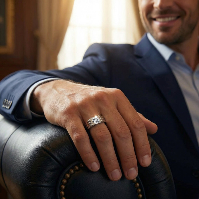 Men's 1/2Ct Round Bezel Diamond Solitaire Ring 14k Gold or Platinum Lab Grown