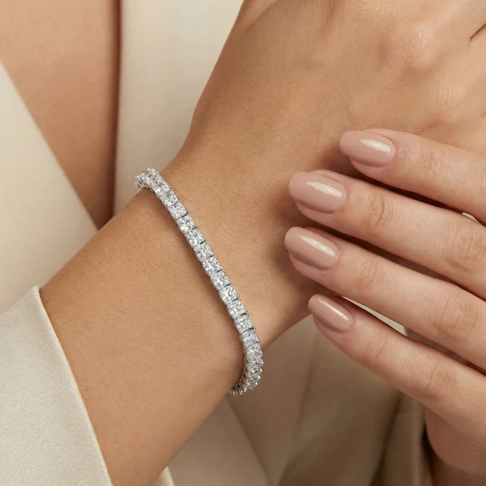 16.30Ct Princess Cut Diamond 7" Tennis Bracelet 14k Gold Lab Grown