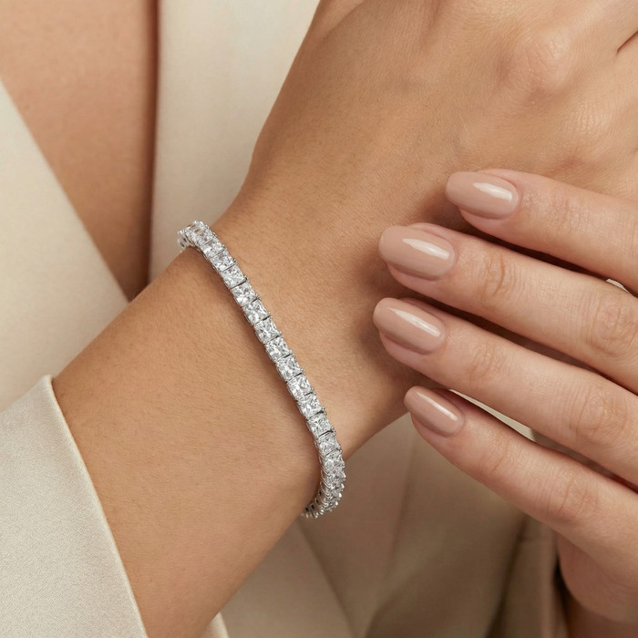 16.30Ct Princess Cut Diamond 7" Tennis Bracelet 14k Gold Lab Grown