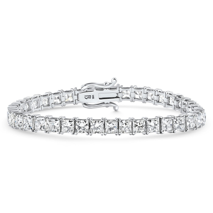 16.30Ct Princess Cut Diamond 7" Tennis Bracelet 14k Gold Lab Grown