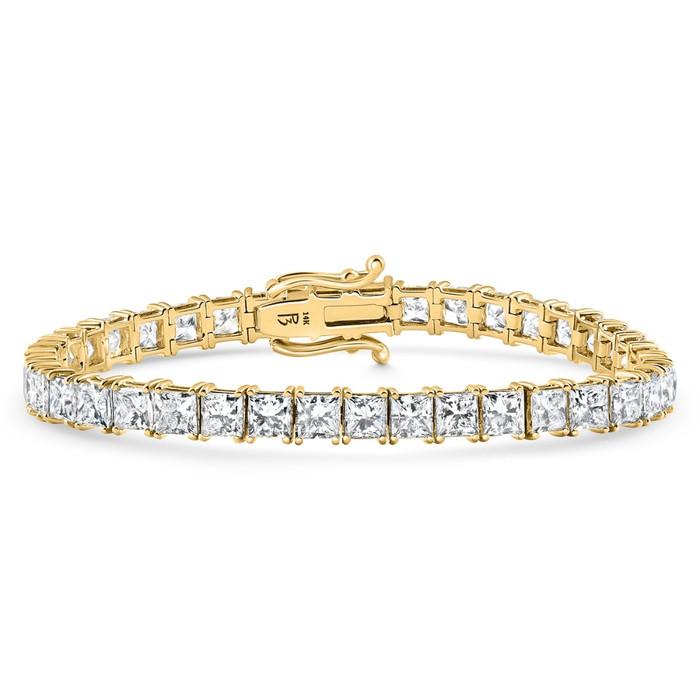 16.30Ct Princess Cut Diamond 7" Tennis Bracelet 14k Gold Lab Grown