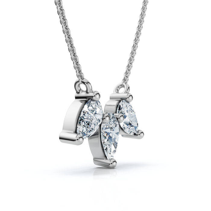 1/2Ct Trio Pear Shape Diamond 18" Necklace 14k Gold Pendant