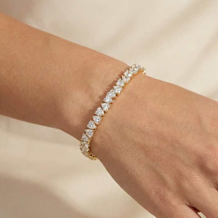10.50Ct Heart Cut Diamond Tennis Bracelet 14k Yellow Gold 7" Lab Grown