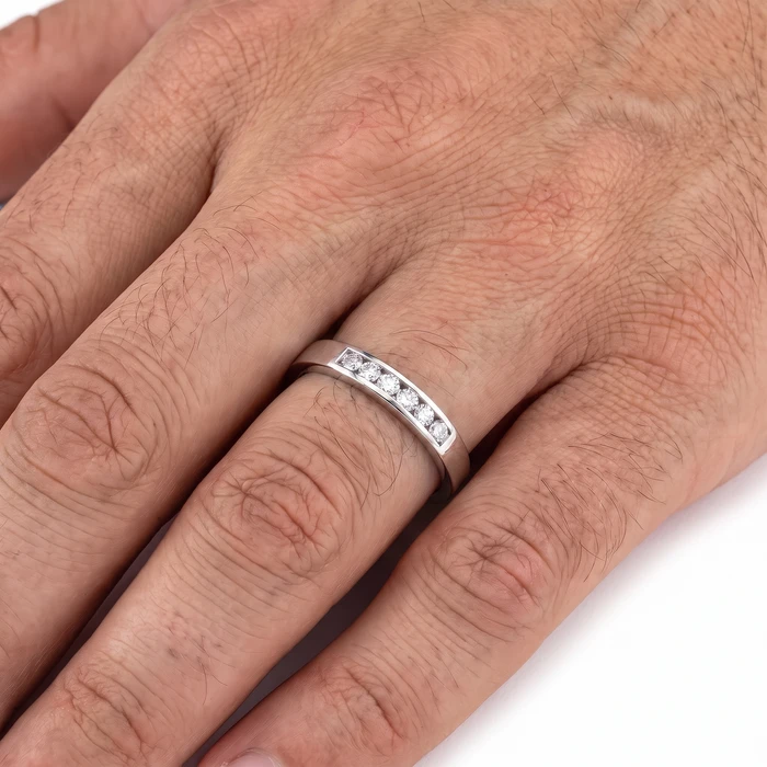 Men's 1/4Ct Channel Set Diamond Wedding Ring 14k Gold Lab Grown
