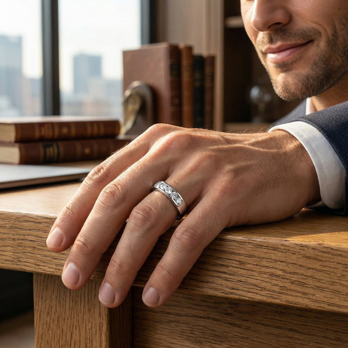 Men's 1/4Ct Channel Set Diamond Wedding Ring 14k Gold or Platinum Lab Grown