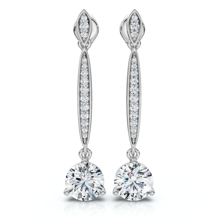 1 5/8Ct Drop Dangle Earrings 14k Gold Lab Grown EF/VS