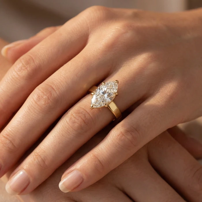 Certified 2Ct Marquise Cut Flat Cigar Band Engagement Ring 14k Gold Lab Grown