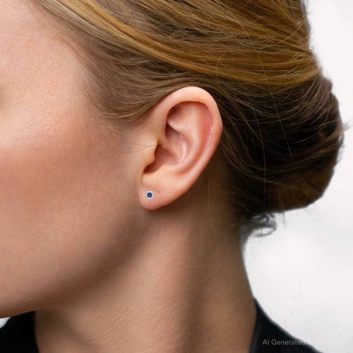 1 1/2Ct Blue Sapphire & Diamond Cushion Halo Studs 14k Gold Earrings Lab Grown 1 1/2Ct Blue Sapphire & Diamond Cushion Halo Studs 14k Gold Earrings Lab Grown