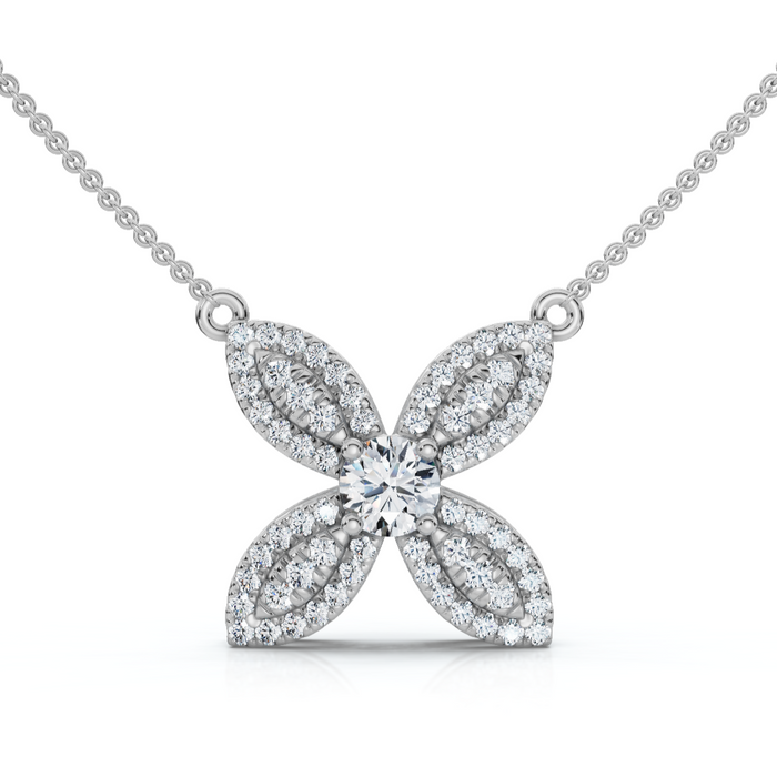 1/2Ct Diamond Flower Pendant 14k Gold 18" Necklace Lab Grown EF/VS