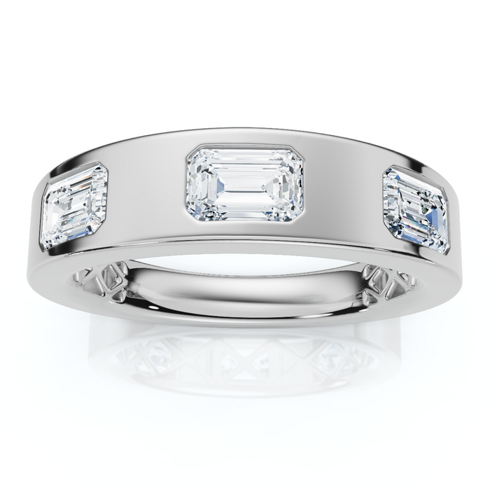 1 1/2Ct Flush Set Emerald Cut Diamond Ring Stackable Band 14k Gold Lab Grown