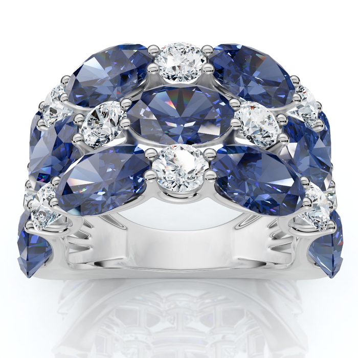 8.50Ct Blue Sapphire Wide Anniversary Ring 14k Gold Lab Grown EF/VS