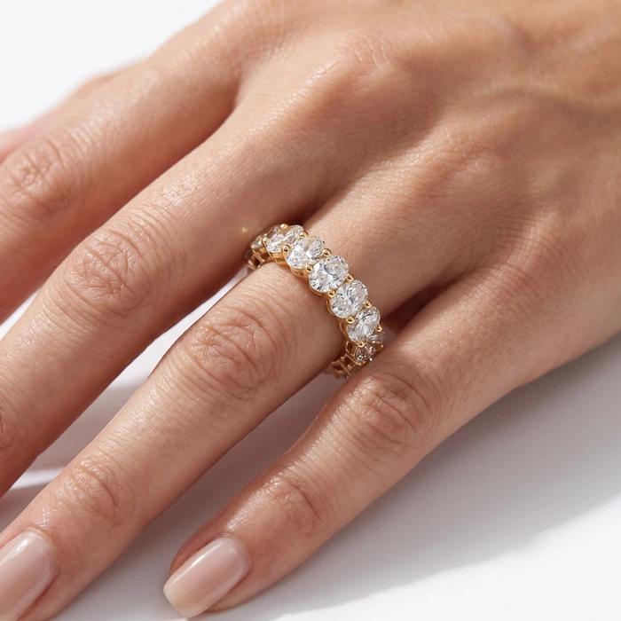 7Ct Oval Diamond Eternity Ring 14k Gold or Platinum Lab Grown EF/VS