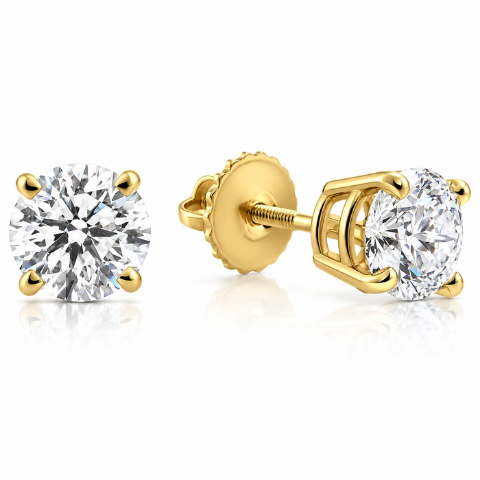 1.50ct Lab Grown Diamond Studs 14k Yellow Gold Screw Backs
