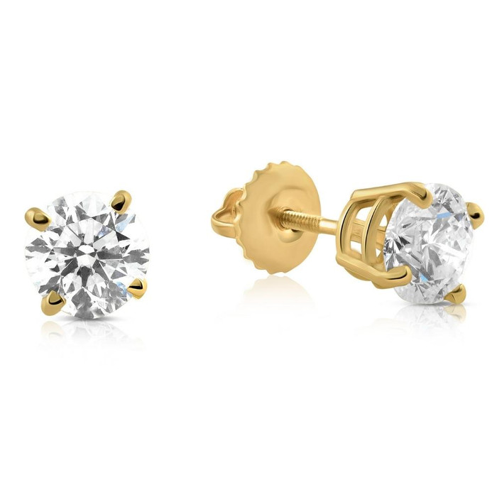 1.50ct Lab Grown Diamond Studs 14k Yellow Gold Screw Backs