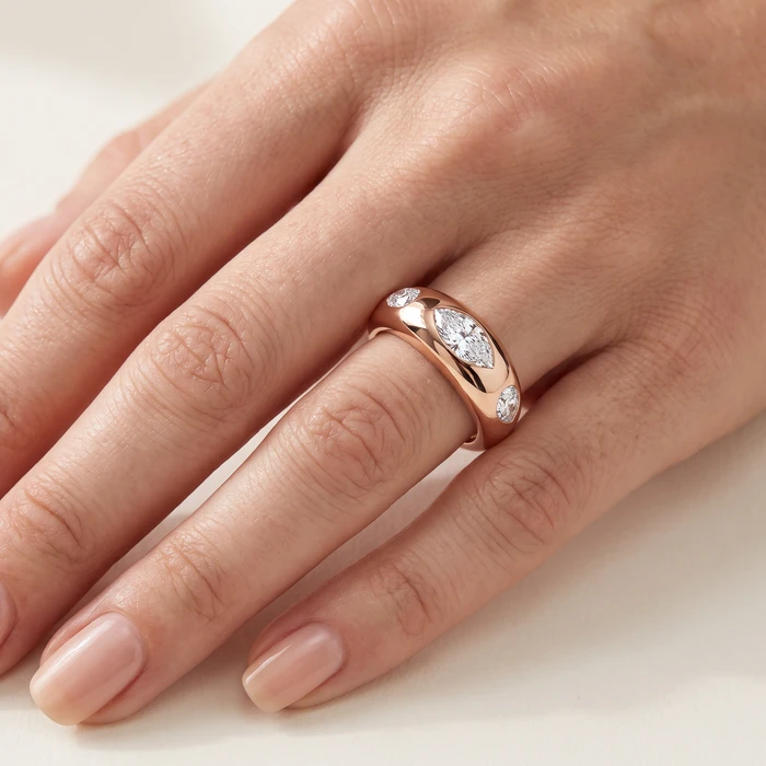 1 1/10Ct Sloan Flush Set Marquise Diamond Dome Band 14k Gold Lab Grown