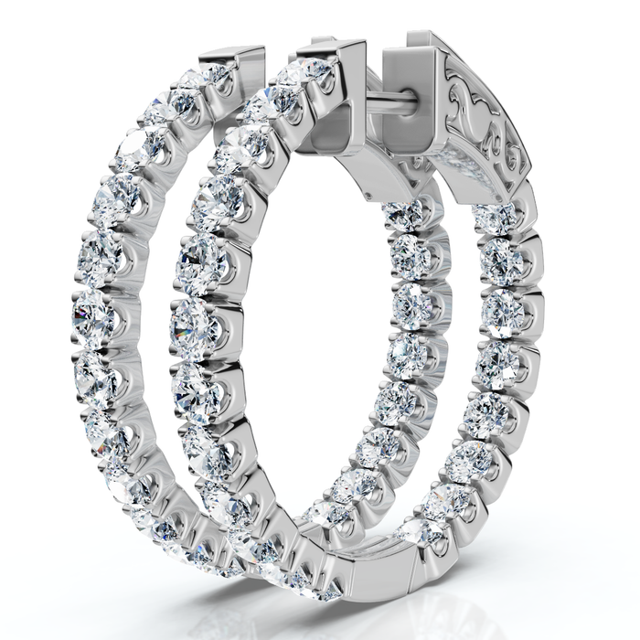 2Ct Diamond Inside Outside Hoops 14k Gold Lab Grown 1" Tall