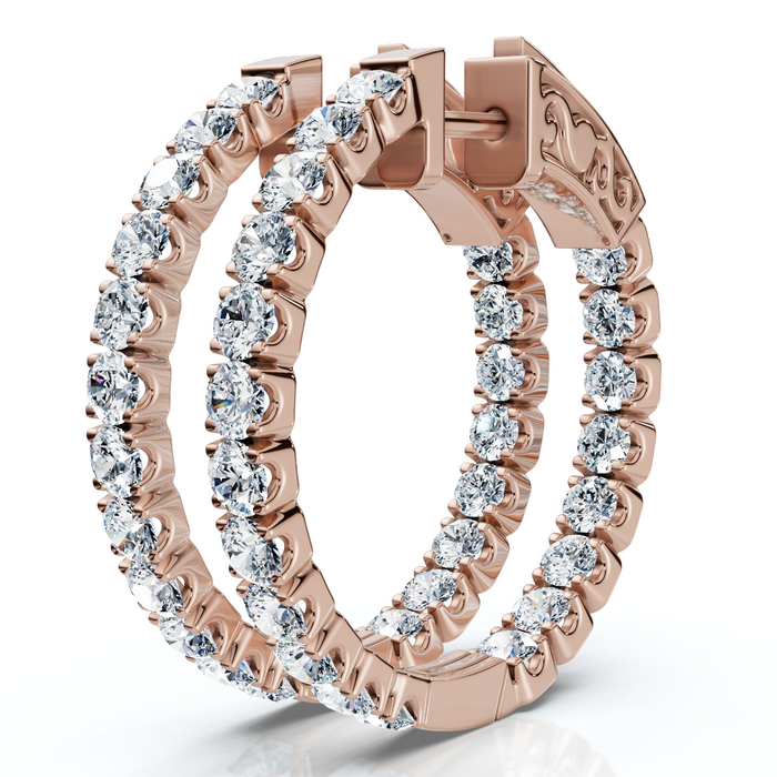 2Ct Diamond Inside Outside Hoops 14k Gold Lab Grown 1" Tall