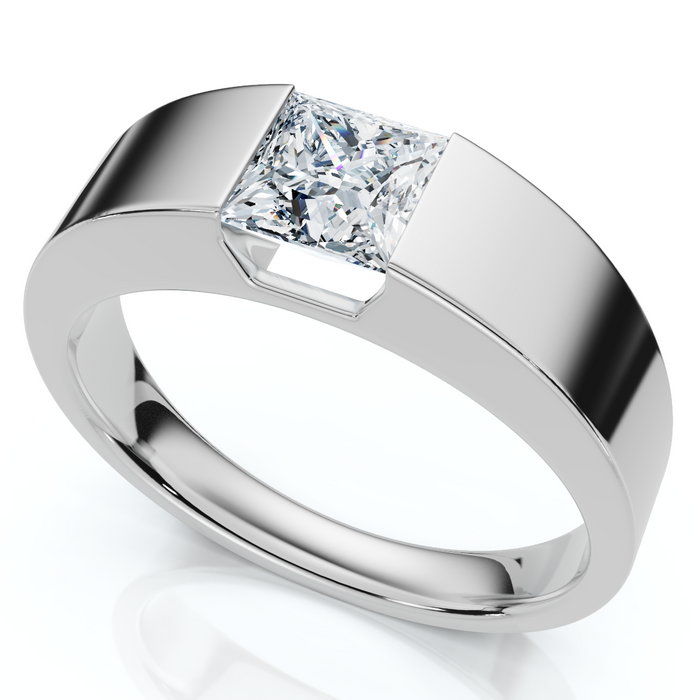 Men's 1Ct Princess Cut Diamond Wedding Anniversary Ring 14k Gold or Pt Lab Grown