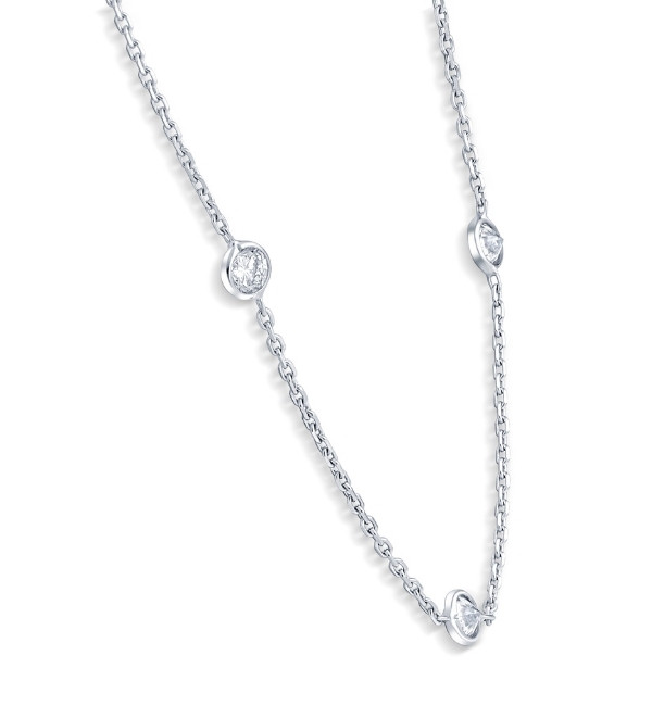1 1/5 Ct Floating Diamond Bezel Station Necklace Lab Grown 14k Gold 18"