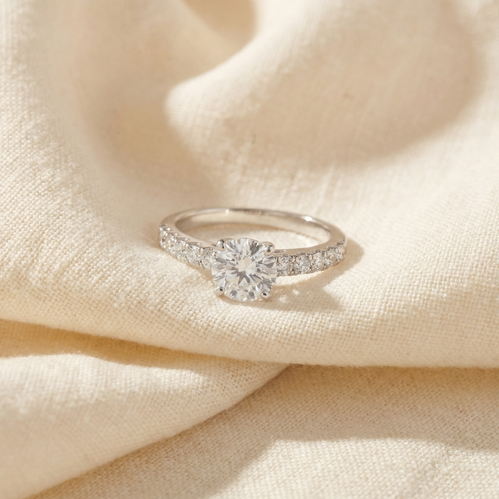 1 1/2 Ct Lab Grown Diamond Ring With Accents 14k White Gold