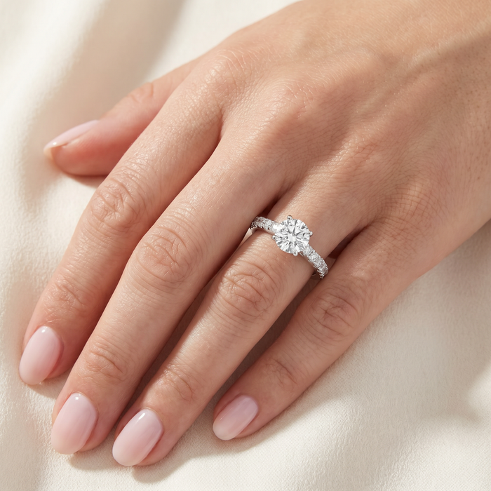 1 1/2 Ct Lab Grown Diamond Ring With Accents 14k White Gold