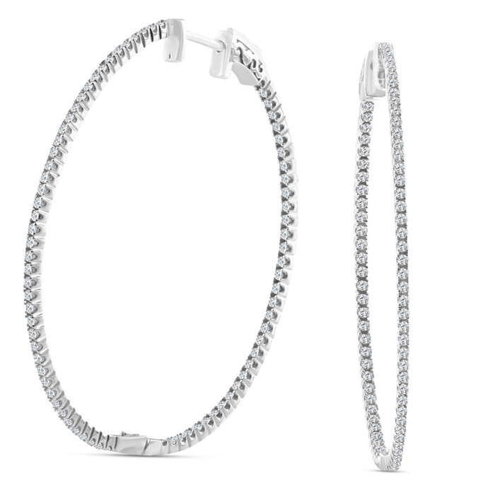 1.20Ct Diamond Inside Outside Skinny Hoops 14k White Gold Lab Grown2" Tall 1.20Ct Diamond Inside Outside Skinny Hoops 14k White Gold Lab Grown2" Tall