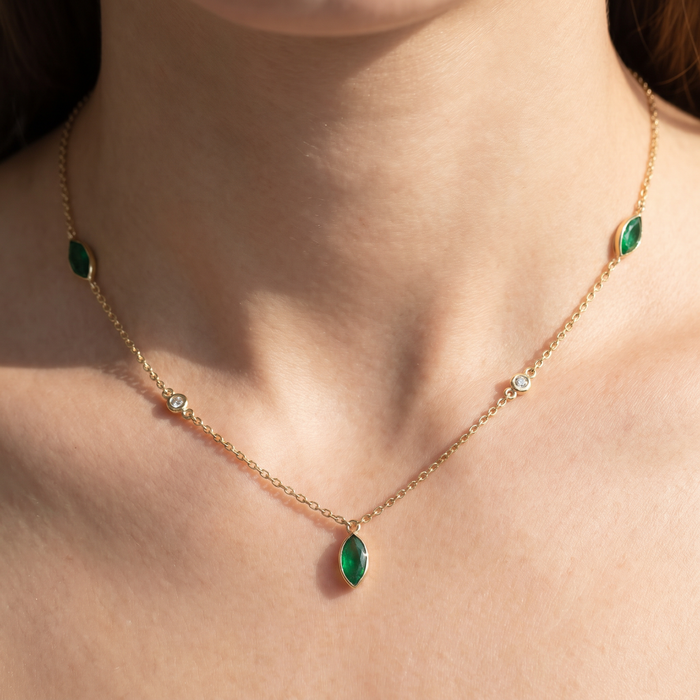 3/4 Ct tdw Marquise Emerald & Diamond By The Yard 18" Necklace
