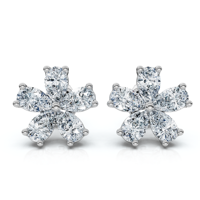 1 3/4Ct Diamond Pear Shape Flower Diamond Studs 14k Gold Earrings Lab Grown