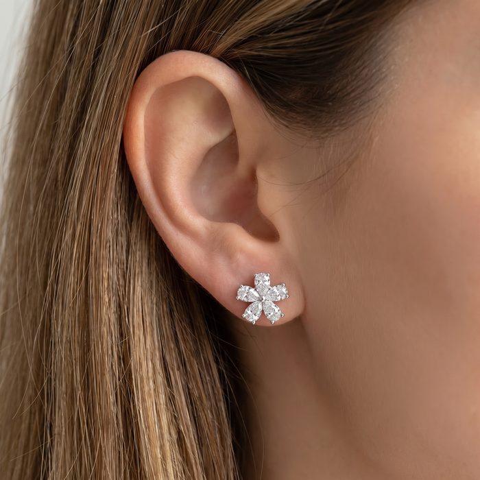 1 3/4Ct Diamond Pear Shape Flower Diamond Studs 14k Gold Earrings Lab Grown