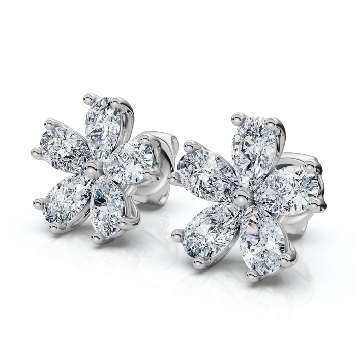 1 3/4Ct Diamond Pear Shape Flower Diamond Studs 14k Gold Earrings Lab Grown