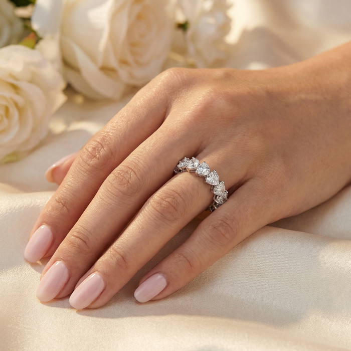3 3/4Ct Heart Shape Diamond Eternity Wedding Ring 14k Gold or Platinum Lab Grown