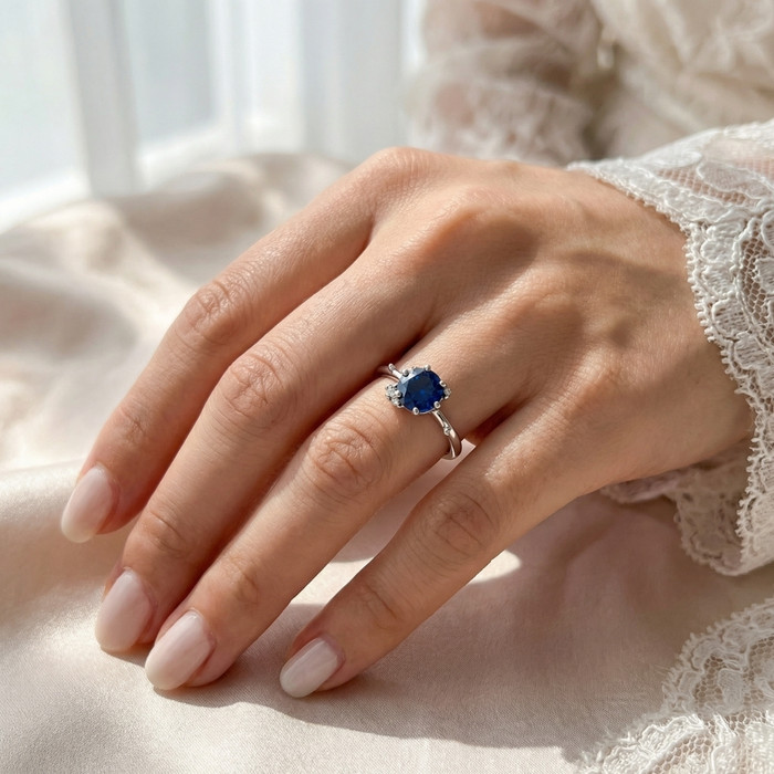 1Ct Blue Sapphire Diamond Lina Engagement Ring 14k Gold Lab Grown