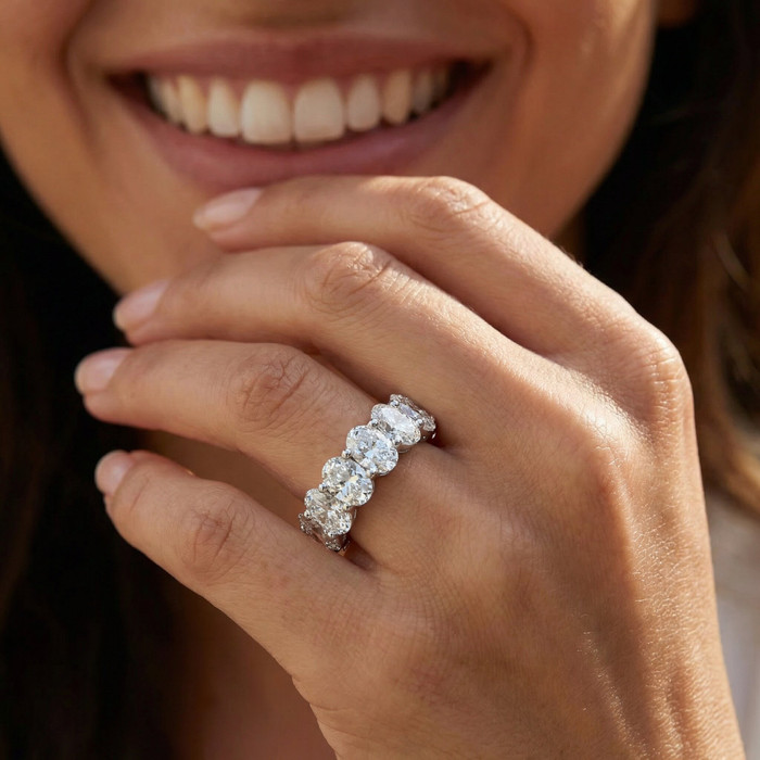 7Ct Oval Diamond Eternity Ring 14k Gold or Platinum Lab Grown