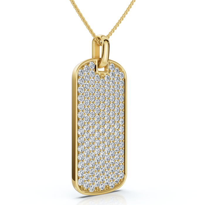 Men's 1ct Diamond Dog Tag Pendant 14k Gold Necklace Lab Grown 18" Chain