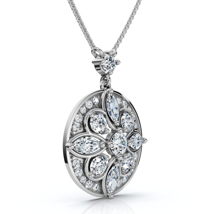 Vintage Diamond Circle Pendant 14k Gold Lab Grown 18" Necklace EF/VS