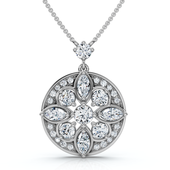 Vintage Diamond Circle Pendant 14k Gold Lab Grown 18" Necklace EF/VS