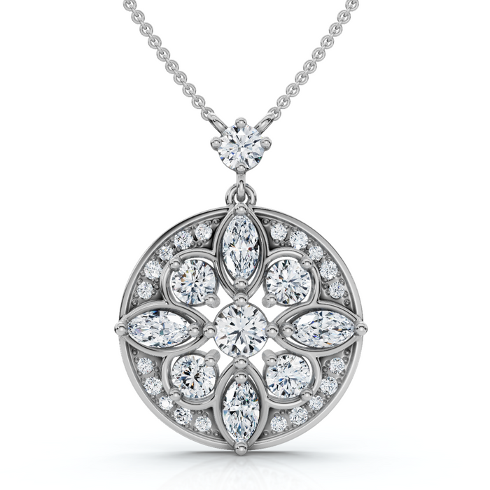 Vintage Diamond Circle Pendant 14k Gold Lab Grown 18" Necklace EF/VS