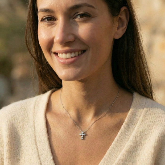 1/5Ct Diamond Cross Small Pendant Lab Grown 18" Necklace EF/VS