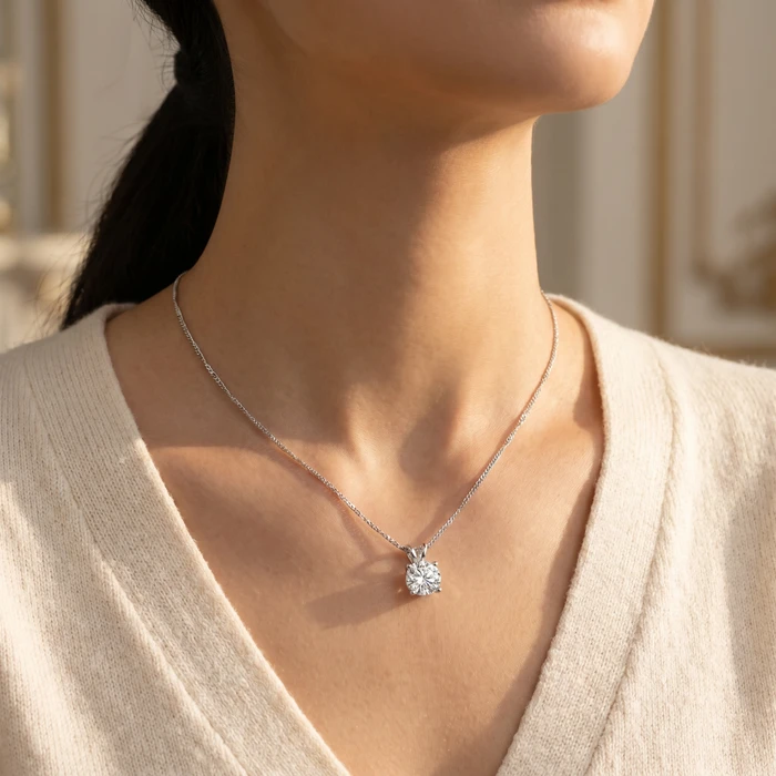 Certified 3Ct Solitaire Round Diamond Pendant 14k Gold Necklace Lab Grown 18"