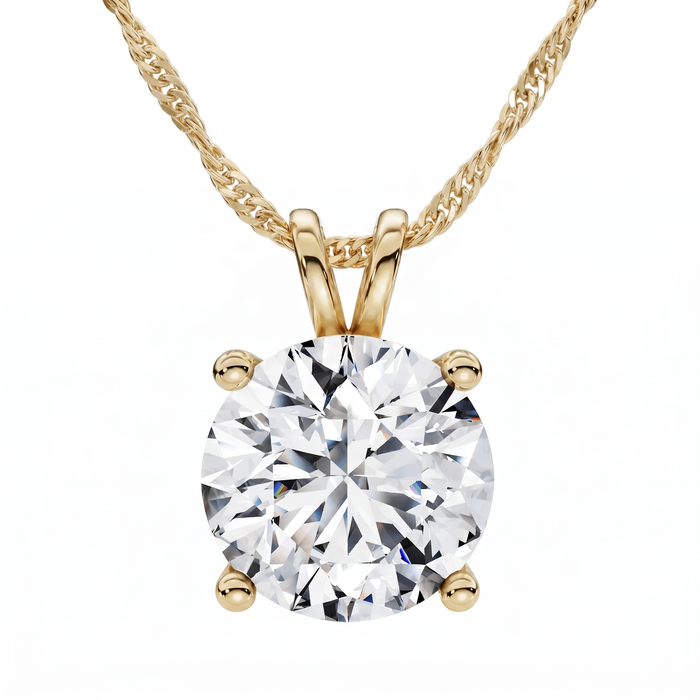 Certified 3Ct Solitaire Round Diamond Pendant 14k Gold Necklace Lab Grown 18"
