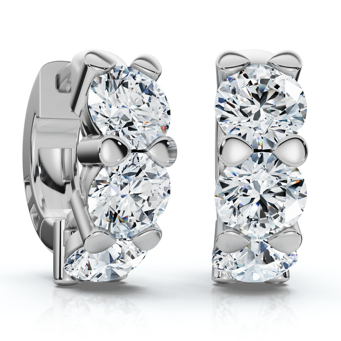 3Ct Diamond Huggie Hoop Earrings 14k Gold 1/2" Tall Lab Grown EF/VS