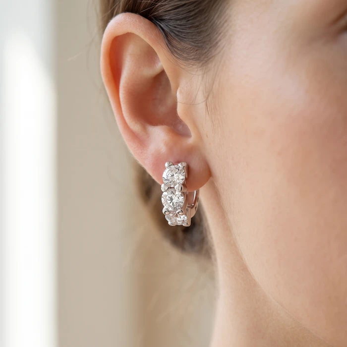 3Ct Diamond Huggie Hoop Earrings 14k Gold 1/2" Tall Lab Grown EF/VS