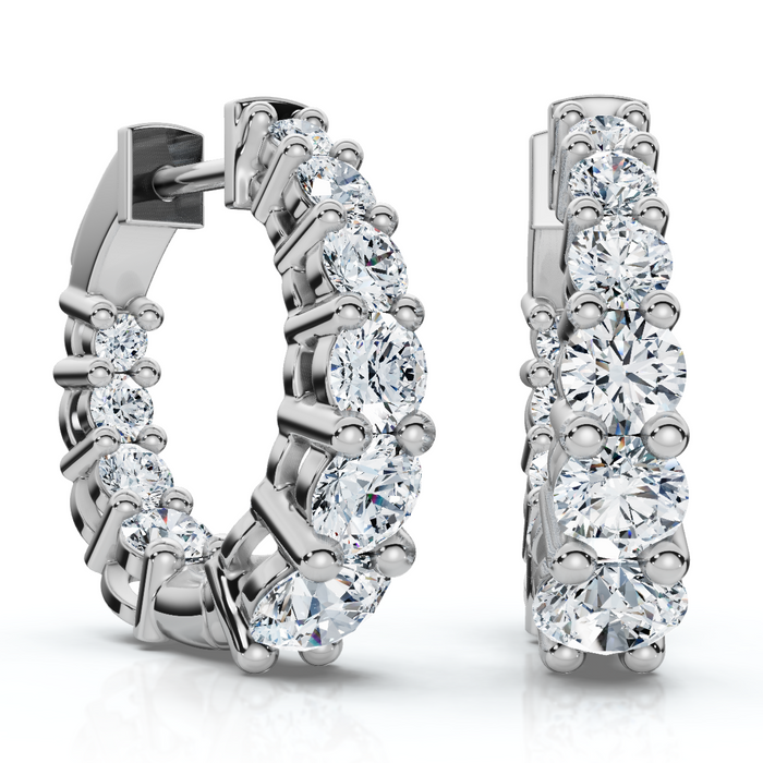 2Ct Graduated Round Diamond Hoops 14k Gold 5/8" Tall EF/VS